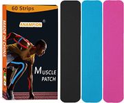 Kinesiology Tape Pro Athletic Sports (60 Precut Strips) Waterproof Breathable Athletic Elastic Kneepad Muscles & Joints Pain Relief Knee Taping for Gym Fitness Running Tennis Swimming Football (Mix)