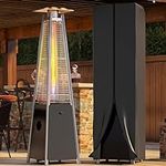 YITAHOME Pyramid Patio Heater, 48,000 BTU Outdoor Patio Heater, Quartz Glass Tube Propane Heater with Cover and Wheels for Patio, Backyard, Garden, Black