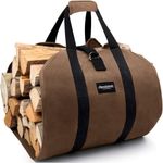 Amagabeli Fire Place Sturdy Wood Carring Bag with Handles Security Strap for Camping Indoor Firewood Logs Tote Holder Birchwood Stand by, BL0021, Brown, Waxed Canvas Log Carrier