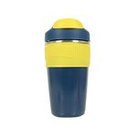 Bhaguji Travel Mug 2in1 Double Wall Vacuum Insulation Coffee Cup Reusable Insulated Leak Proof Tumbler with Straw and Flip Lid for Hot Coffee Tea and Cold Drinks (Dizon Navy, 16 Ounce)