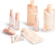 Kitsch Refillable Flat Pouch Travel Bottles Set, Leak-Proof Travel Bottles for Toiletries (Pack of 11, Peach)