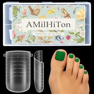 Straight Polygel Dual Wide Toe Nail Forms for Poly Gel Extensions, Larger Flat Full Cover Molds for French Toenail, Press on Toenails for Women Extensions Home DIY Nail Salon 160PCS 16Sizes