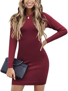 Beyove Womens Sweater Dress Christmas Dresses Sexy Solid Color Crewneck Long Sleeve Knit Dresses Burgundy S