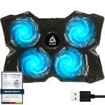 KLIM Wind Laptop Cooling Pad - More Than 500 000 Units Sold - New Version - The Most Powerful Rapid Action Cooling Fan - Laptop Stand with 4 Cooling Fans at 1200 RPM - USB Fan - PS5 PS4 - Cyan