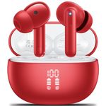 Wireless Earbuds, Bluetooth 5.3 Headphones in Ear with 4 Mic ENC Call Noise Stereo Wireless Headphones Deep Bass LED Display Ear buds 42H Playtime Wireless Earphones IP7 Waterproof, Ultra Light,Red