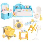 Dollhouse Furniture Set for Kids Toys Miniature Doll House Accessories Pretend Play Toys for Boys Girls & Toddlers Age 3+ with Bathroom