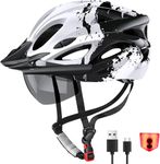 RaMokey Bike Helmet for Men and Women, Lightweight Cycle Helmet with LED Light Magnetic Goggle Sun Visor, Mountain & Road Bicycle Helmets for Adult Cycling Adjustable Size 57-62cm (White)