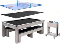 7FT 3-in-1 Pool Table with Dining Top & Table Tennis | Billiard Table Set with Accessories (Balls, Cues, Ping Pong) | HDF Wood Grain Finish | Includes Rolling Storage Caddy