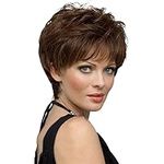 Pixie Cut Wigs for Women, Temperament Fluffy Short Straight Hair Middle-Aged and Elderly Wigs for Womens Heat-Resistant Natural Hair for Daily Use (Brown lack)