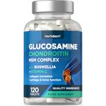 Glucosamine and Chondroitin MSM Complex | 120 Tablets | High Strength Supplement with Boswellia and Vitamin C | by Horbaach