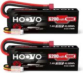 HOOVO 2S Lipo Battery,7.4V 6200mAh 100C LiPo Battery RC Pack Hard Case with Deans Plug Compatible with RC Buggy Vehicles Car Boat Truck, 2 Pack