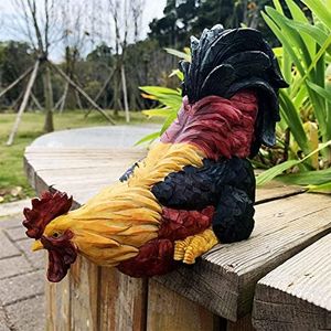 Handsider Garden Statues Cock Art Decoration Rooster Figurine for Yard, Chicken Sculpture Ornaments (Red)