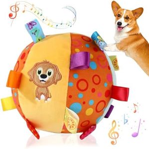 Adpartner Plush Dog Toy Balls, Interactive Bell Sound Dog Ball Toy with Tags and Built-in Bell, Soft Stuffed Dog Chew Toy Indoor Outdoor Play Ball Toys for Puppies, Small, Medium and Large Dogs