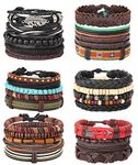 MILACOLATO 26Pcs Woven Braided Leather Bracelet for Men Women Hemp Cords Wood Beads Cuff Bracelets Adjustable