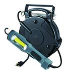 Alert ProReel 8150MM Retractable Cord Reel w/LED Work Light | 50' - 16/3 SJTOW Task Light Cord | 14W LED Shop Light Provides 1500 Lumens | Grounded Outlet with On/Off Handle Switch