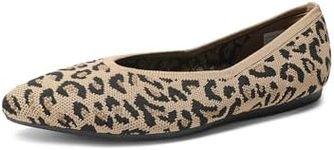 DREAM PAIRS Pointed Toe Flats for Women, Breathable Cushioned Knit Ballet Flats with Arch Support, Women's Shoes for Comfortable Dressy Work Office Travel,Size 9,Leopard,DWUMFA2505