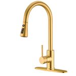 Delle Rosa Kitchen Faucet, Brushed Gold Kitchen Faucet with Pull Down Sprayer, 2 Water Mode 360 Degree Swivel High Arc Pre-Rinse Kitchen Faucet with Deck Plate