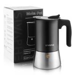 Sivaphe Stovetop Espresso Maker 300ml, Induction Hob Italian Coffee Percolator Maker Moka Pot Stainless Steel 6 Italian Cups, Black