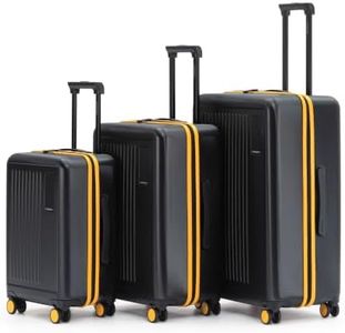 MOKOBARA Transit Set of 3 Luggage Trolley Bag,Cabin(40L)+Check-in(65L)+Check-in Large(100L),Polycarbonate Hardshell,360°Silent Wheels,YKK Zipper,for 30+ Days Travel,Black&Yellow(Money Moves Sunray)