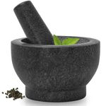 BQKOZFIN Mortar and Pestle Set Granite, Kitchen Grinder from Natural Marble, Manual Grinder for Spices, Seasonings, Pastes, Pestos and Guacamole, Durable and Easy to Clean, Black