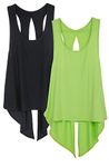 icyzone Tie Back Yoga Tops for Women, Lightweight Workout Athletic Tanks, Breathable Gym Shirts (S, Black/Greenery)(Pack of 2)