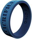 QALO Women's Rubber Silicone Ring, Folds of Honor Mantra Strata Rubber Wedding Band, Breathable, Durable Engagement Silicone Ring, 6mm Wide 1.85mm Thick, Blue, Size 7