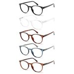 Kerecsen 5 Pack Retro Round Blue Light Blocking Reading Glasses Men Women Spring Hinges Lightweight Quality Readers (0.0, 5 Pairs Mix Color)