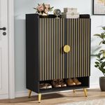 Tribesigns Shoe Cabinet with Doors, 7-Tier Shoe Storage Cabinet with Adjustable Shelves, Wooden Shoes Rack Shoe Storage Organizer for Entryway, Hallway, Closet, Living Room, Black