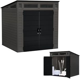 Suncast Modern Outdoor Storage Shed, 200 cu. ft. Peppercorn Resin Plastic Shed for Lawn Mower, Bikes, Utility Tools, Patio, & Yard. Weatherproof & Lockable Modern Sheds & Outdoor Storage, Made in USA