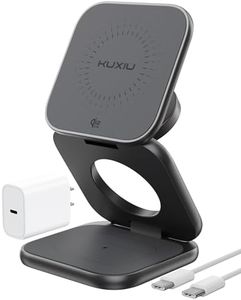 KU XIU Qi2.2 25W Magnetic Wireless Charger, Foldable 3 in 1 Travel Charging Station for iPhone 17/16/15/14/13/12, 5W for Apple Watch & AirPods, Aluminum Alloy Design, 45W GaN Adapter Included, Gray