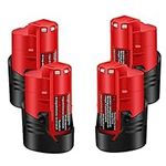 Cell9102 4 Pack 3.0Ah Replacement 12V Battery Compatible with Milwaukee M12 Battery 48-11-2411 48-11-2420 48-11-2401 48-11-2402 48-11-2401, for Milwaukee 12V M12 Red Lithium Cordless Tools