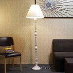 Craftter Textured Beige Fabric Shade Floor Lamp White Wooden Flower Design Base Floor lamp Pack of 1 Lamp Shade, Stand, Wire, Foot Switch, Holder