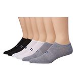 Champion Men's Double Dry Moisture Wicking No Show Socks; 6, 8 Packs Available, White/Grey/Black - 6 Pack, 6-12