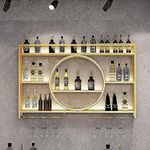 Modern Metal Wall Mounted Wine Rack, Wine Rack For Cupboard, Bar Unit Wall Wine Display Racks, Multifunctional Iron Champagne Stemware Wine Glass Rack for Home, Restaurant, Bar (Gold,140x15x80cm)