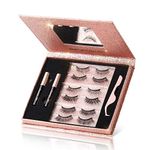 Magnetic Eyelashes with Eyeliner, 6 Pairs 3D Natural Look Magnetic Eyeliner and Lashes Kit, 2 Tubes Long Lasting Magnetic Eyeliner 10mL, Mirror Box with Professional Tweezers - No Glue Needed