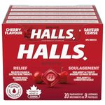 HALLS Cherry Flavour Cough Drops, 20 Packs of 9 lozenges, Throat Lozenges, Sore Throat Relief, Relieves Cough, Mentho-Lyptus, Prepared in Canada