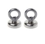 ALEAF 2 Pieces of 25mm Super Strong Neodymium Fishing Magnets, 5-12 Kgs Vertical Pulling Force Rare Earth Magnet with Hole Eyebolt Diameter for Retrieving in River and Magnetic Fishing