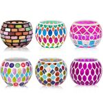 Toptime Tea Light Candle Holders, Set of 6 Mosaic Glass Candle Holder Coloured Tealight Holders, Romantic Votive Candle Holder Handmade Round Candle Holders for Party, Wedding, Christmas Day