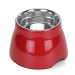 BASIL Stainless Steel Food Water Feeding Bowls (Elevated Bowl Red Color) For Bigger Ears Pets, Dogs, Puppy,19 cm,H_12 cm,W_19 cm