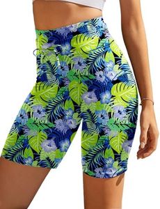 Ekouaer Women's Board Shorts High Waist Swim Shorts Beach Surf Swimwear Shorts Green Leaves,X-Large