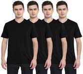 AMERICAN CREW Men's Solid Regular Fit Half Sleeve V-Neck Cotton T-Shirt Pack of 4 (AC14-L_Black)