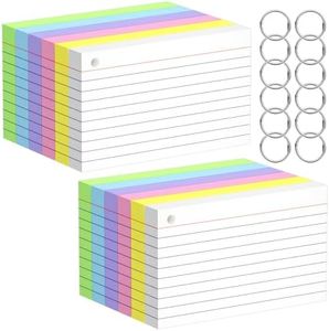 Index Cards 3x5 Inches, 600 PCS, Colored Flash Cards With Ring, Punched Lined Study Card Ruled Flashcards Notecards, Ruled Front And Blank Back, Note Card for School, College And Home