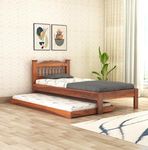 RJ ART Wooden Arch Single Trundle Bed | Single Bed with 1 Extra Pullout Bed | Wooden Single Bed Cot Palang Furniture for Bedroom, Living Room & Home | Solid Sheesham Wood, Honey Finish
