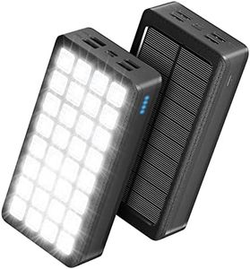 【New Upgrade】Portable Solar Charger 30000mAh, Solar Power Bank with 4 Outputs & Dual Inputs 32 LEDs Flashlight, Waterproof Charger Fast Charging Battery Pack for Smartphones Tablets Outdoors (black)