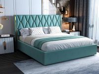 SABTA Modern Upholstered King Size Bed with Box Storage for Bedroom | Wooden Double Bed with Storage | Platform Cot Bed with Upholstery Premium Fabric | 6.5 x 6 Ft | Sheesham Solid Wood, (Greendust)