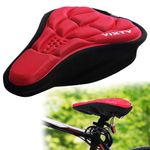 Quick Fit Cycle Seat Cover, Padded Bicycle Gel Seat Cover, Cushion Cover Waterproof for Indoor Outdoor Cycling, Exercise Cycle - Soft and Washable (Red)