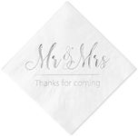 Crisky Wedding Napkins Mr Mrs Silver Cocktail Beverage Dessert Napkins for Tabel Decoration Engagement Party Supplies, 100 Pcs, 3-Ply