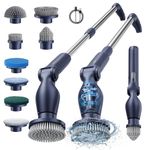 Leebein Electric Spin Scrubber, Cordless Cleaning Brush with 8 Replaceable Brush Heads, Adjustable Extension Handle, 2 Speeds & Remote Control, Power Cleaning Scrub for Bathroom Tile Car (Blue)