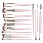 MAANGE Makeup brushes, 15 Pcs Makeup Brushes Set Premium Synthetic Face Foundation Powder Blush Eyeshadow Blending Eye Brush Kit Travel Makeup Brushes（Pink)