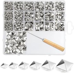 NEBURORA 1170Pcs Square Pyramid Studs 6 Sizes Leather Rivet Kit Silver Metal Four-Pronged Square Studs for Decorating Jackets Shoes Pet Collars Bags
